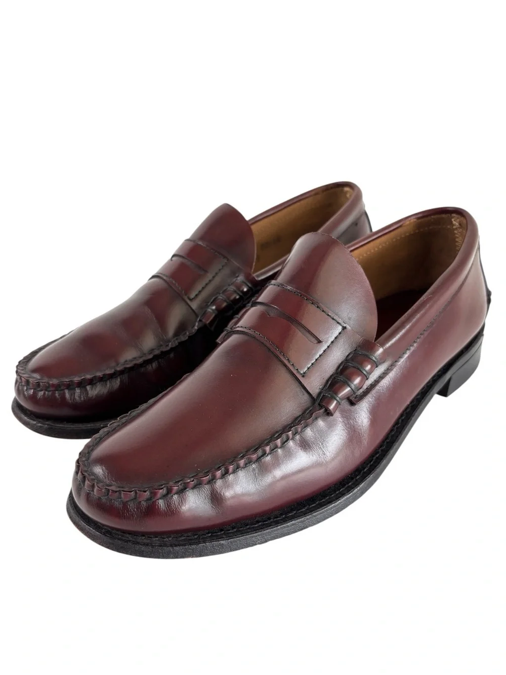 LL Bean Handsewn Penny Loafer Mens 8.5 D Burgundy Leather Dress Shoe Made In USA